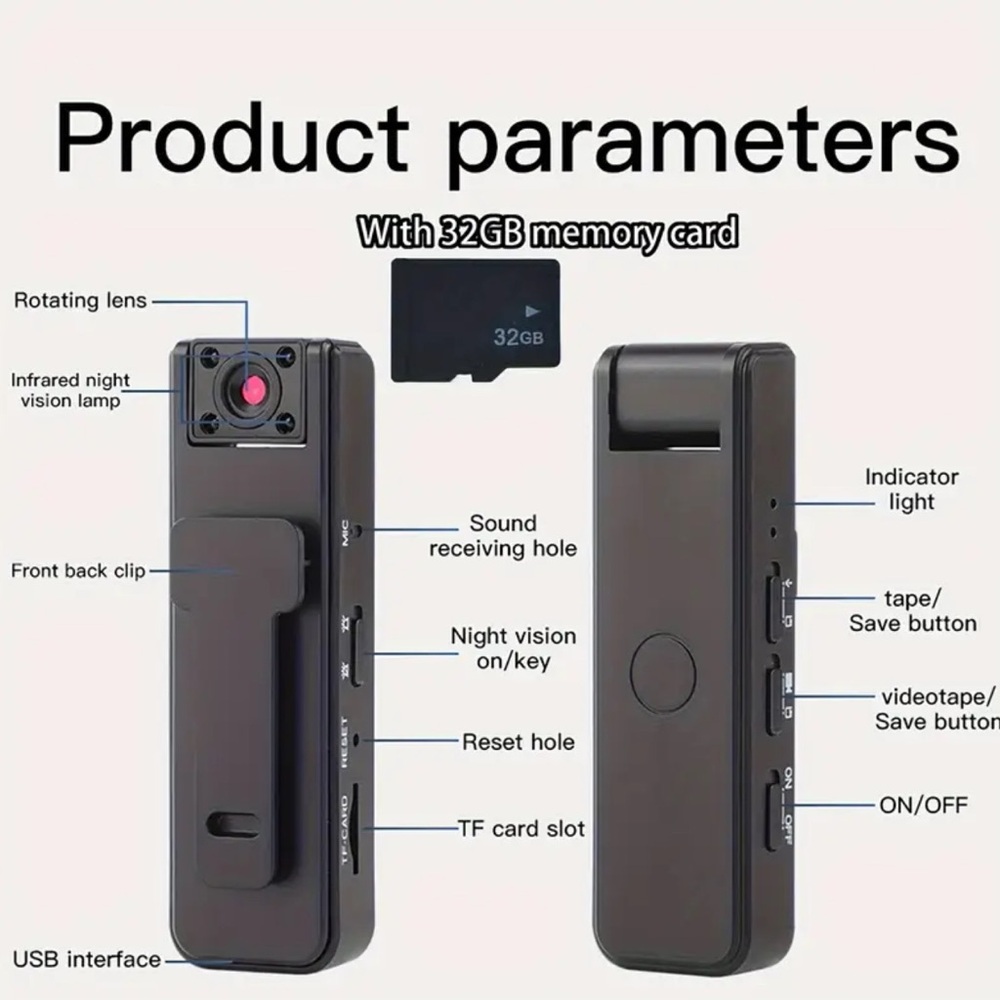 NEW  1pc 1080P Mini Body Camera with 180° Rotatable Lens, USB Rechargeable, - Picture 6 of 12